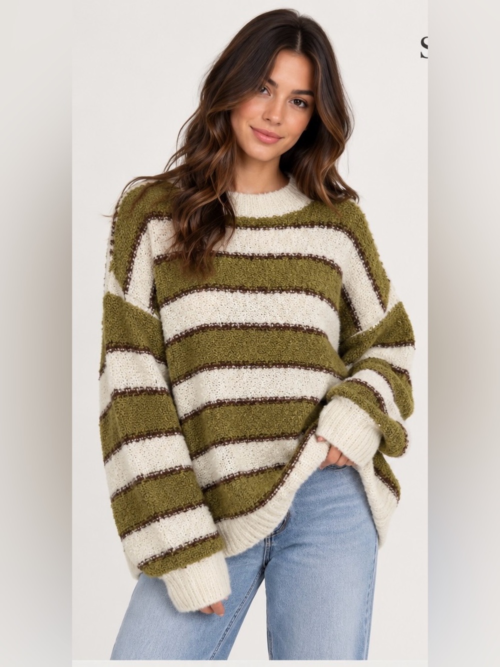Cozy Olive & Cream Striped Mock Neck Sweater
